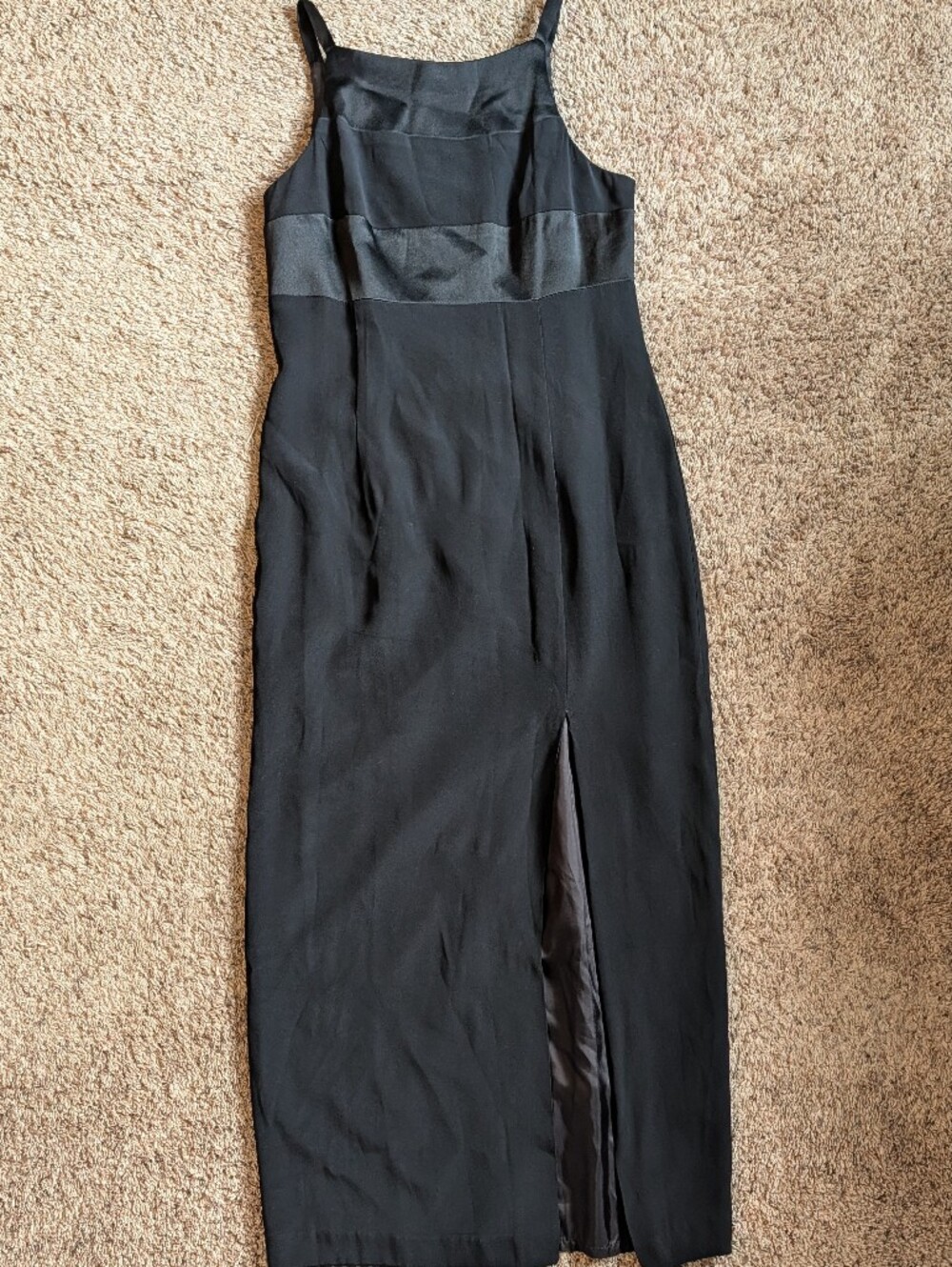 Dave & Johnny Vintage Black Dress with Satin Panels And Front Slit - Size 14